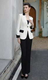 Monochrome Elegance: Classic Contrast Blazer and Trousers Set